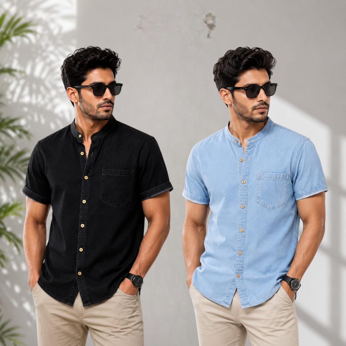 SoftWash Band Collar Denim Shirt