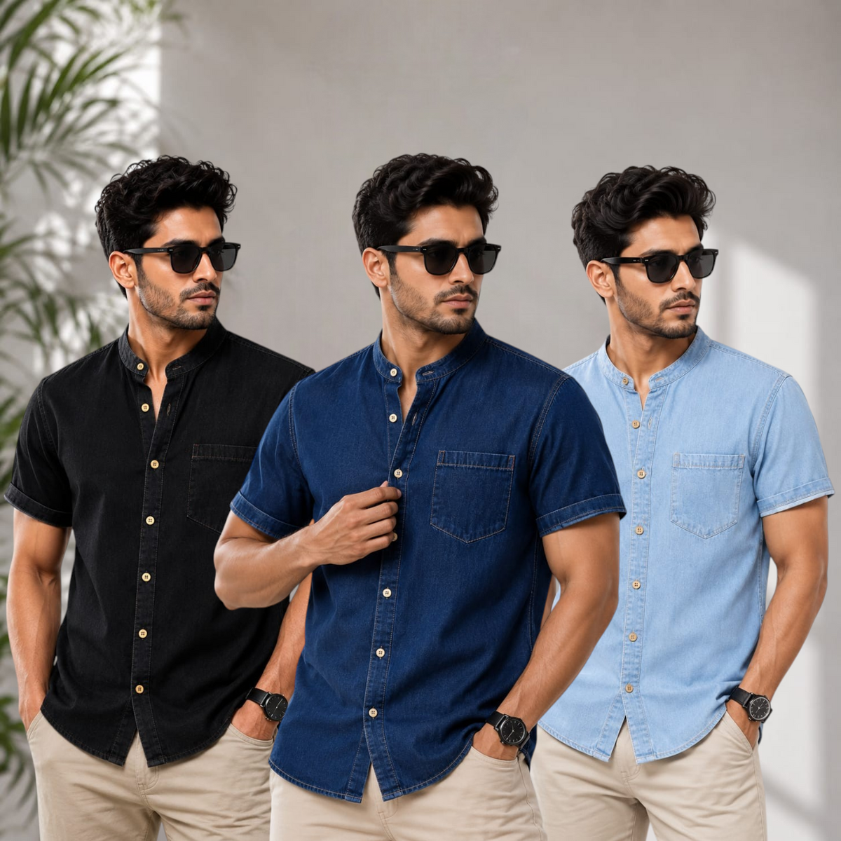 SoftWash Band Collar Denim Shirt