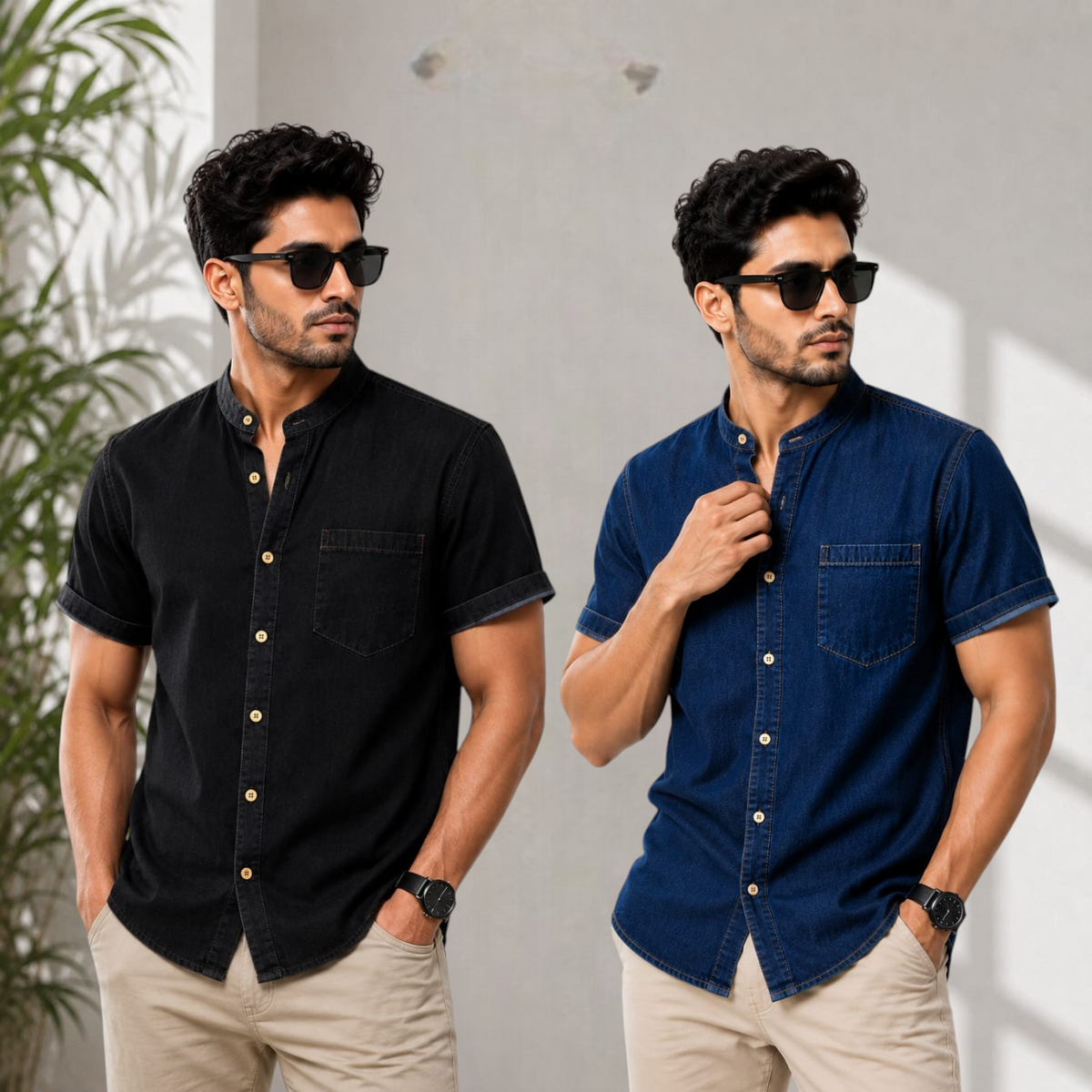 SoftWash Band Collar Denim Shirt