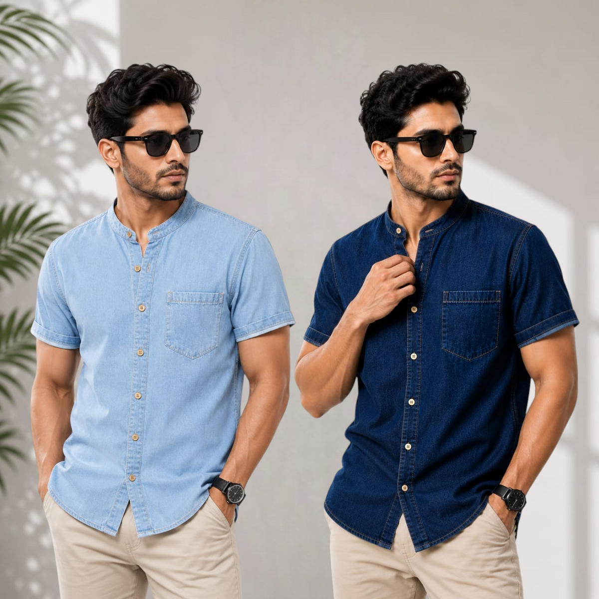 SoftWash Band Collar Denim Shirt