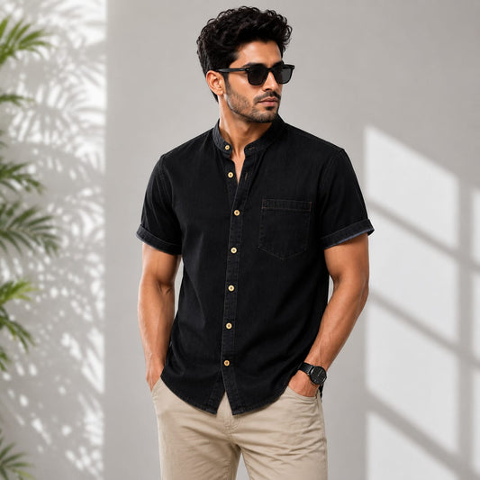 SoftWash Band Collar Denim Shirt